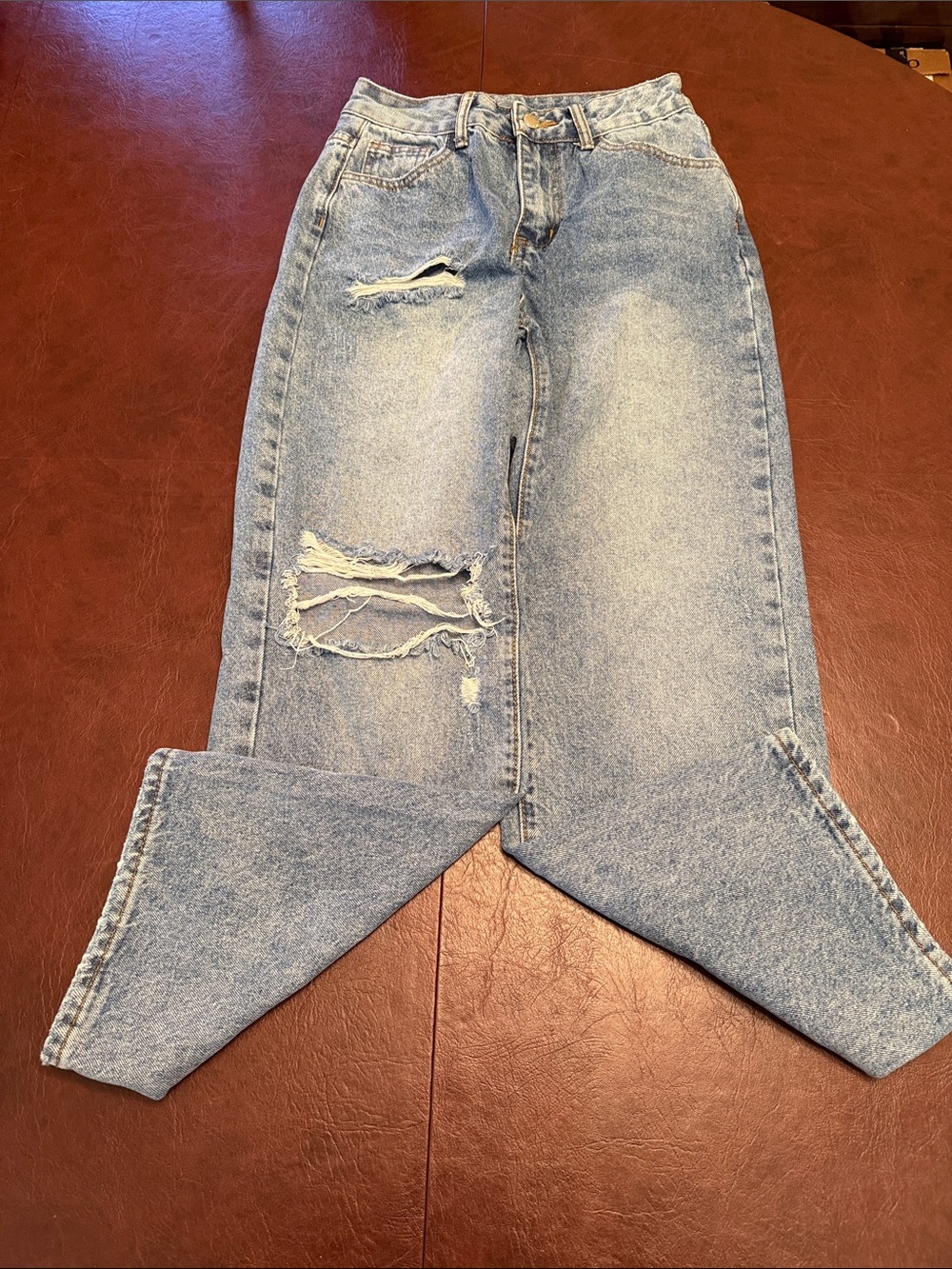 SHEIN Light Blue Distressed Straight Jeans